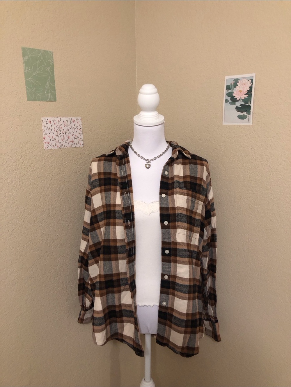 aerie Brown and Cream Plaid Button-Down Shirt